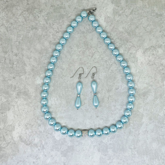 Celestial Light Blue Pearl Necklace Set
