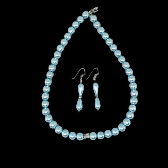 Celestial Light Blue Pearl Necklace Set