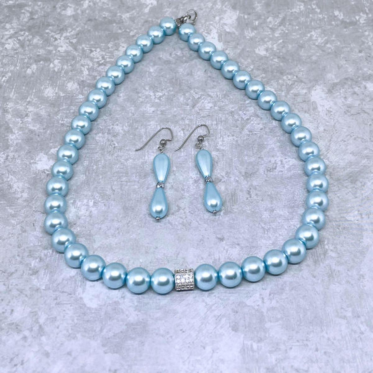 Celestial Light Blue Pearl Necklace Set