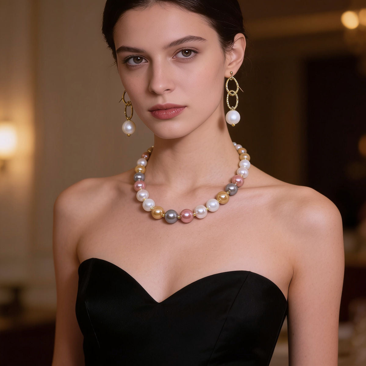 Multi-Color Mother of Pearl Necklace & Earring Set