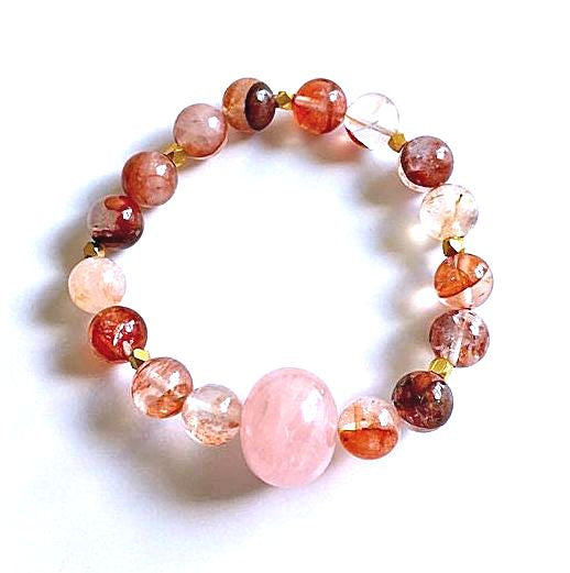 Red Quartz Stretch Bracelet with Rose Quartz Center