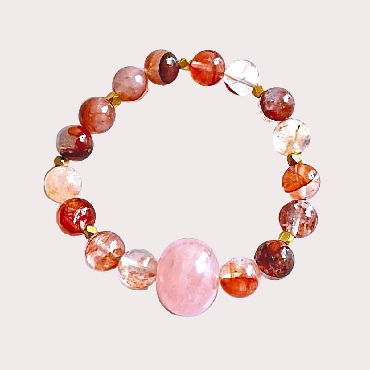 Red Quartz Stretch Bracelet with Rose Quartz Center