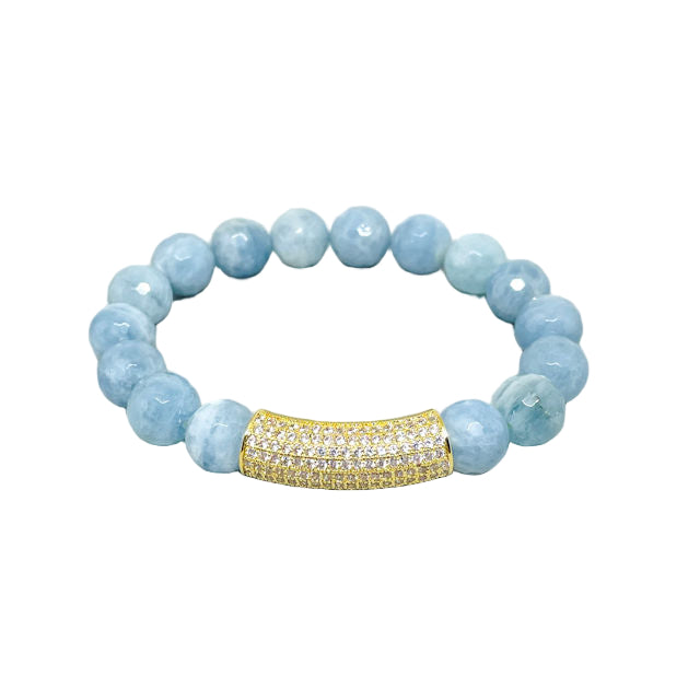 Aquamarine Stretch Bracelet with Pave Crystal Bar