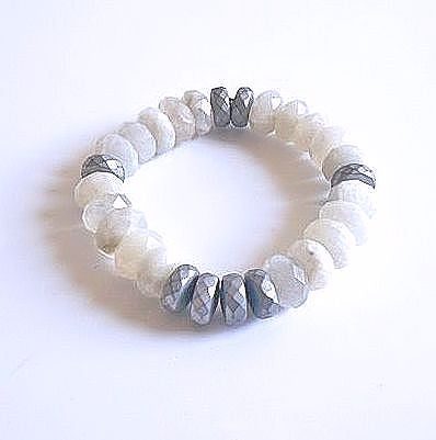 Faceted Moonstone and Hematite Stretch Bracelet