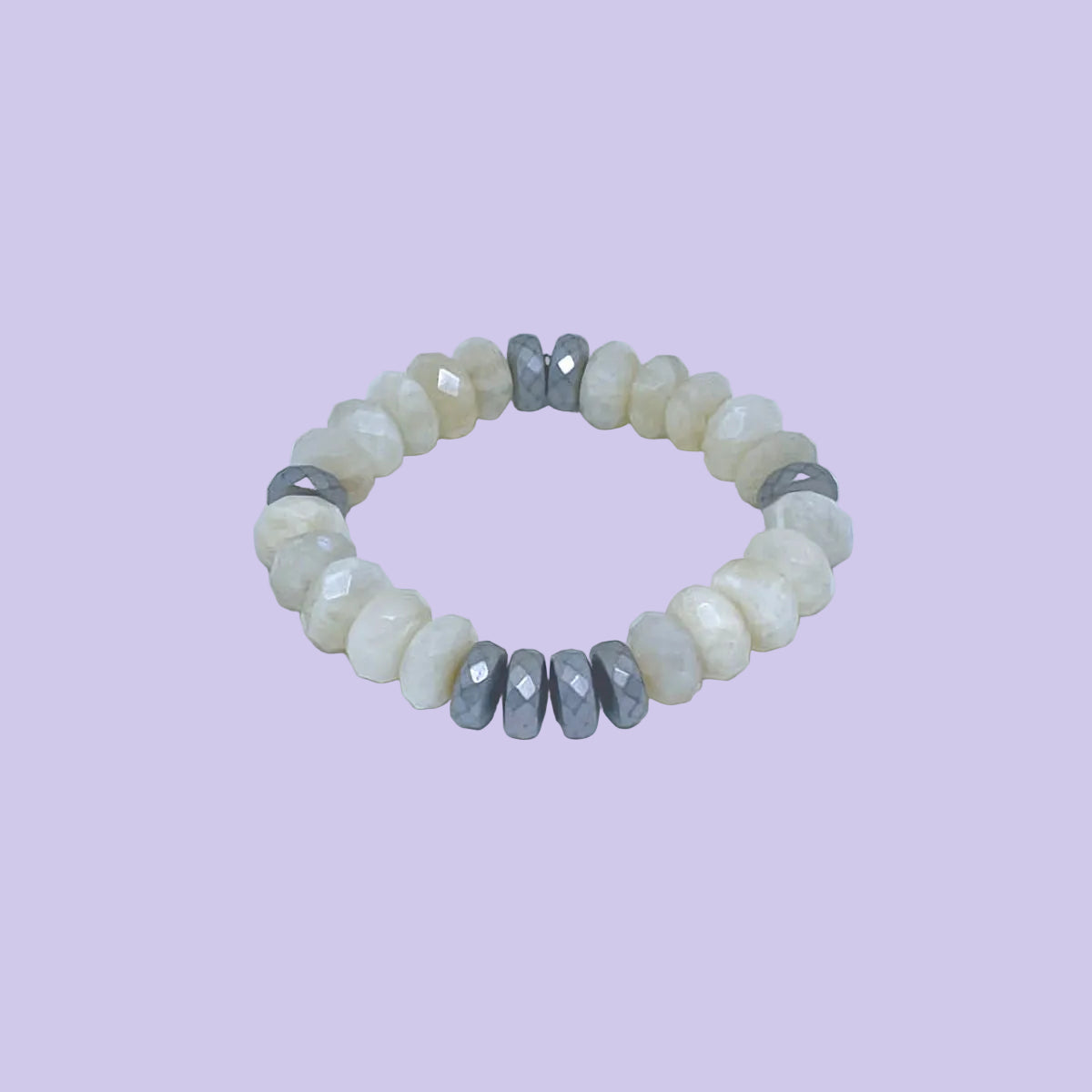 Faceted Moonstone and Hematite Stretch Bracelet