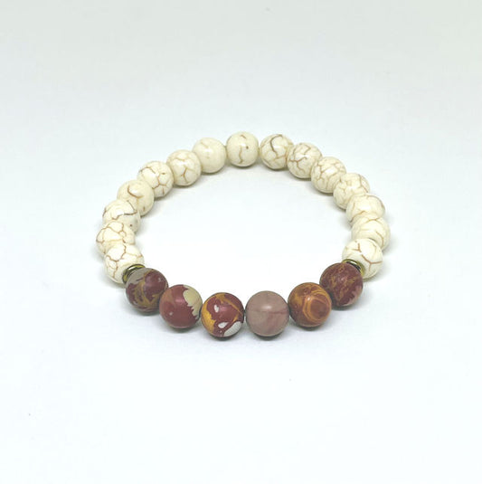 Cream Howlite Stretch Bracelet with Matted Jasper Beads