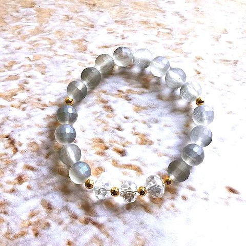 Light Blue/Gray Transparent Glass Beaded Stretch Bracelet