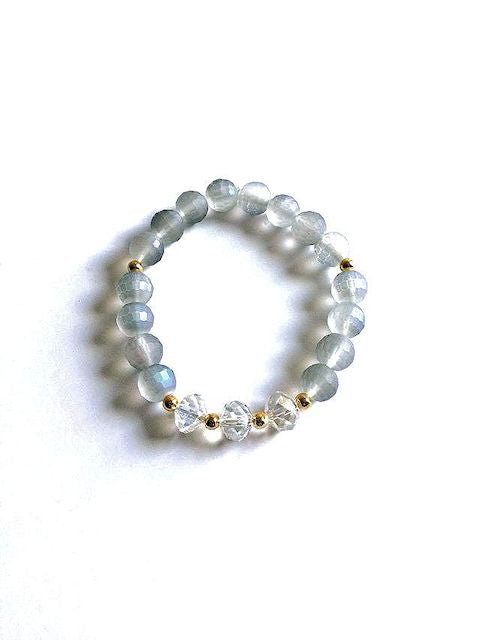 Light Blue/Gray Transparent Glass Beaded Stretch Bracelet