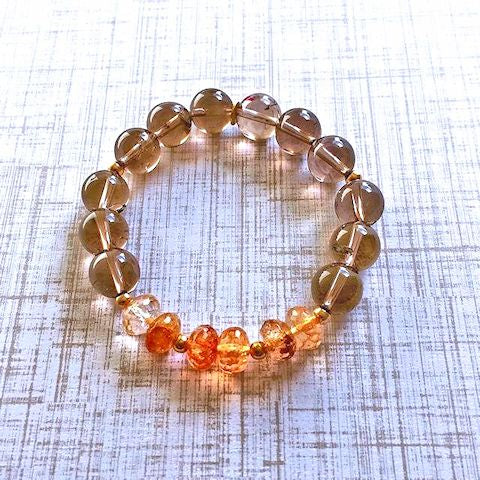 Smoky Quartz Stretch Bracelet with Multicolored Carnelian Rondelle Beads