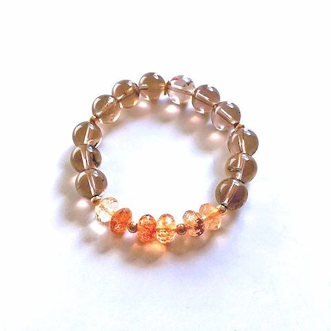 Smoky Quartz Stretch Bracelet with Multicolored Carnelian Rondelle Beads