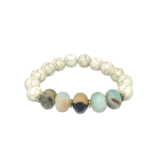 Cream Howlite and Amazonite Stretch Bracelet