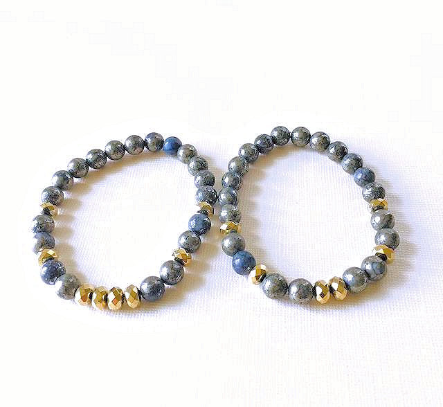 Blue Pyrite Stretch Bracelet Set