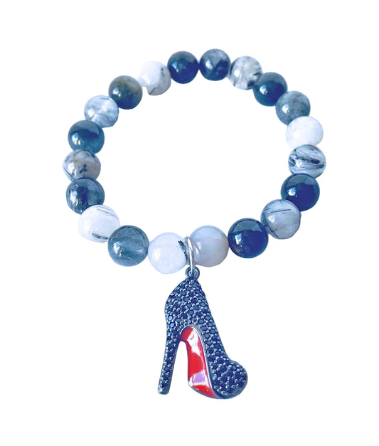 Black Rutilated Stretch Bracelet with Pave Black Stiletto Heel Charm