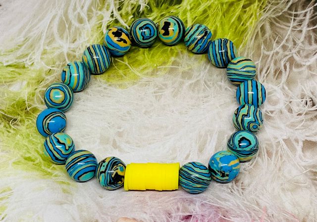 Multi-color Blue, Yellow, Black, and Green Stretch Bracelet