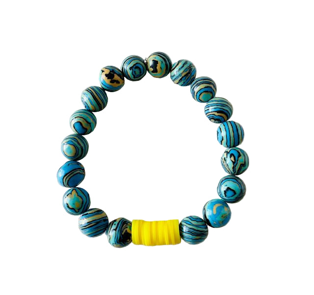 Multi-color Blue, Yellow, Black, and Green Stretch Bracelet