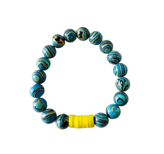 Multi-color Blue, Yellow, Black, and Green Stretch Bracelet