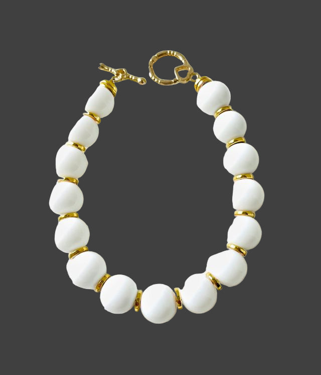 White Agate Bracelet Accented with Gold Hematite Spacers