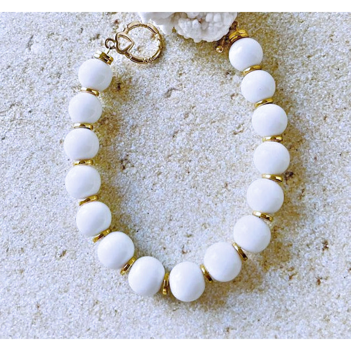 White Agate Bracelet Accented with Gold Hematite Spacers