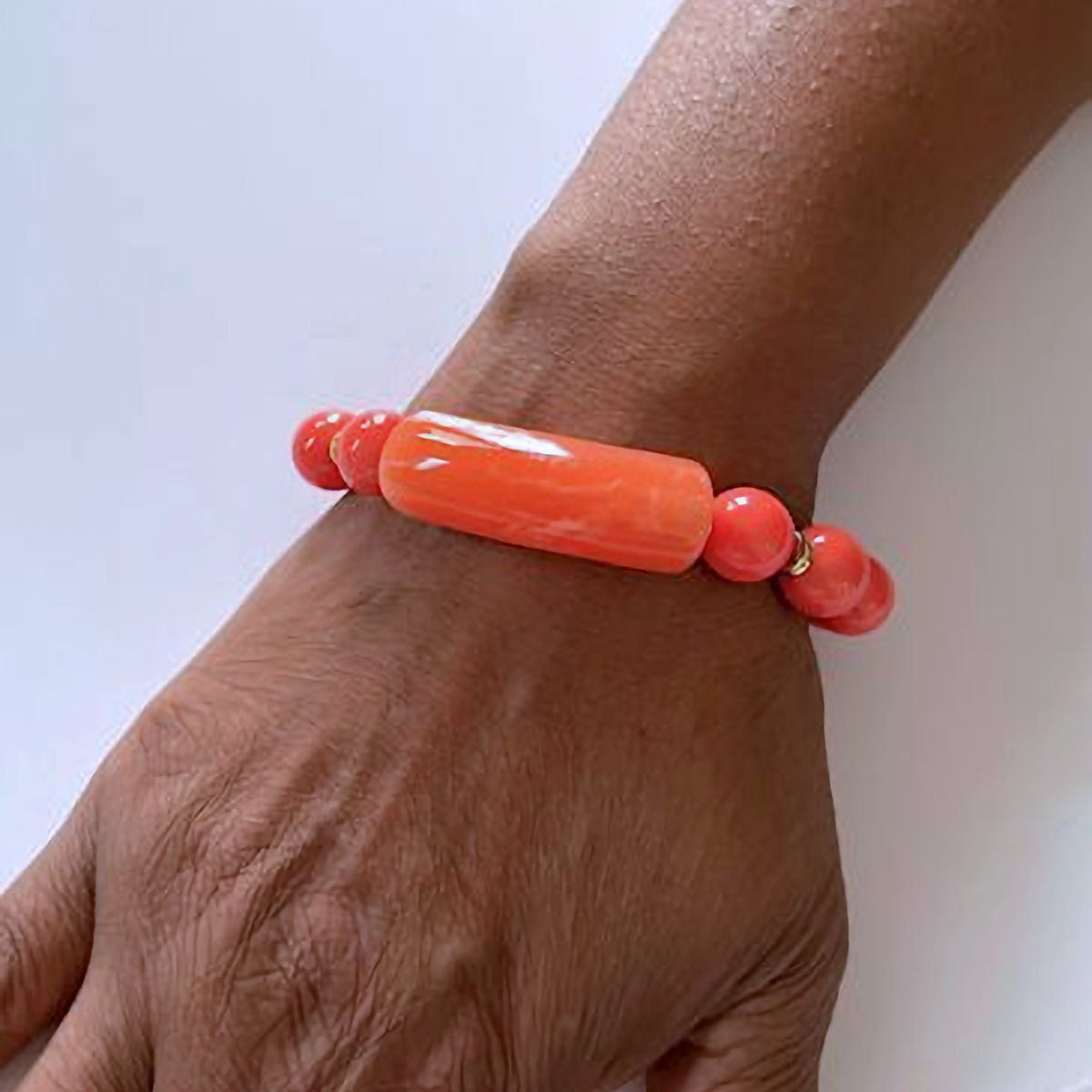 Orange Coral Stretch Bracelet with Acrylic Tube Spacer