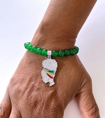 Green Agate Stretch Bracelet with Pave Lady Charm