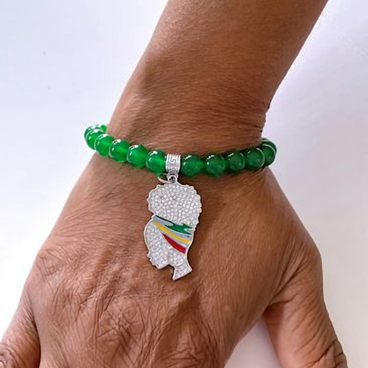 Green Agate Stretch Bracelet with Pave Lady Charm