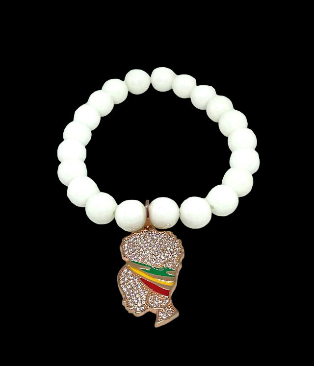 White Agate Stretch Bracelet with Pave Lady Charm
