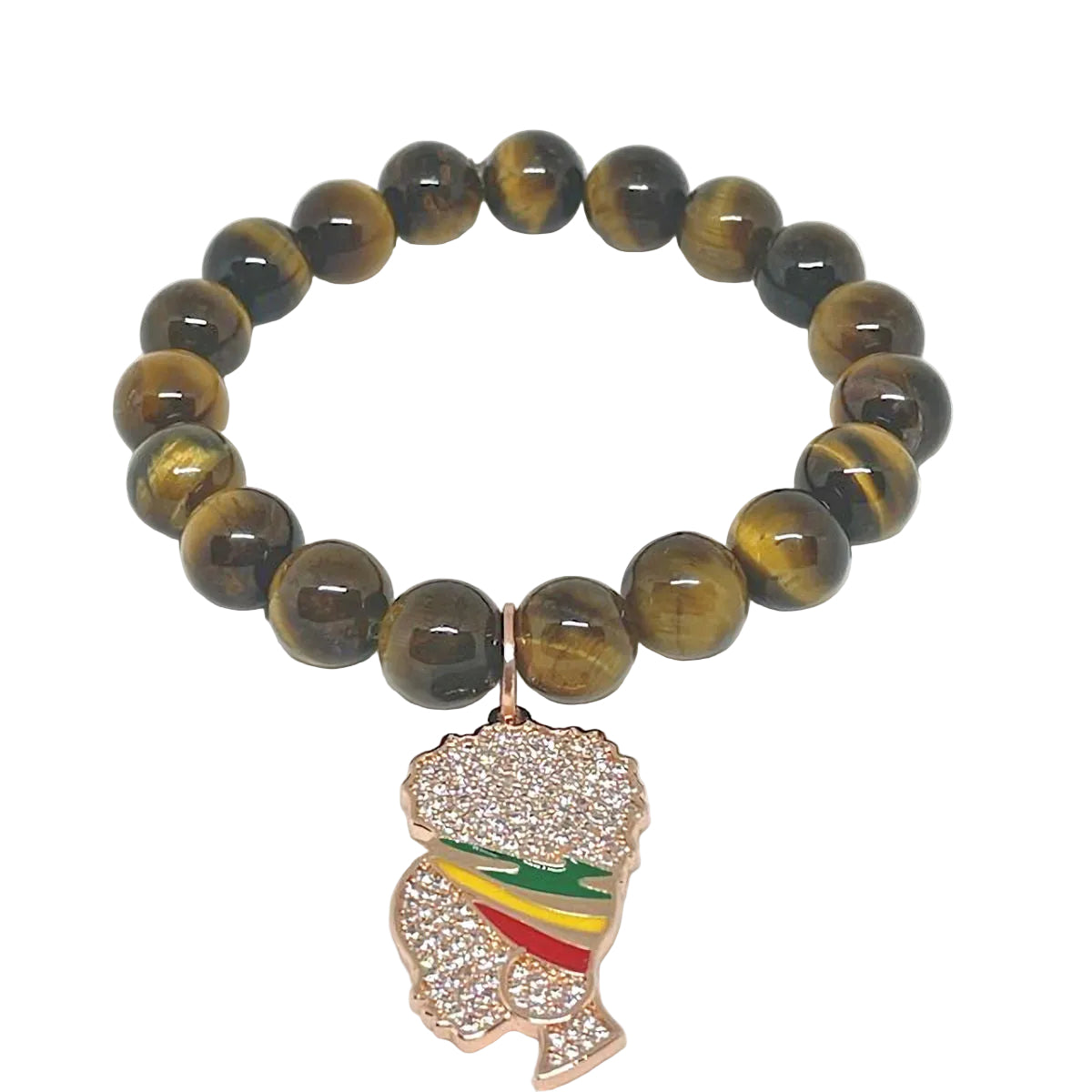 Tiger Eye Stretch Bracelet with Pave Lady Charm