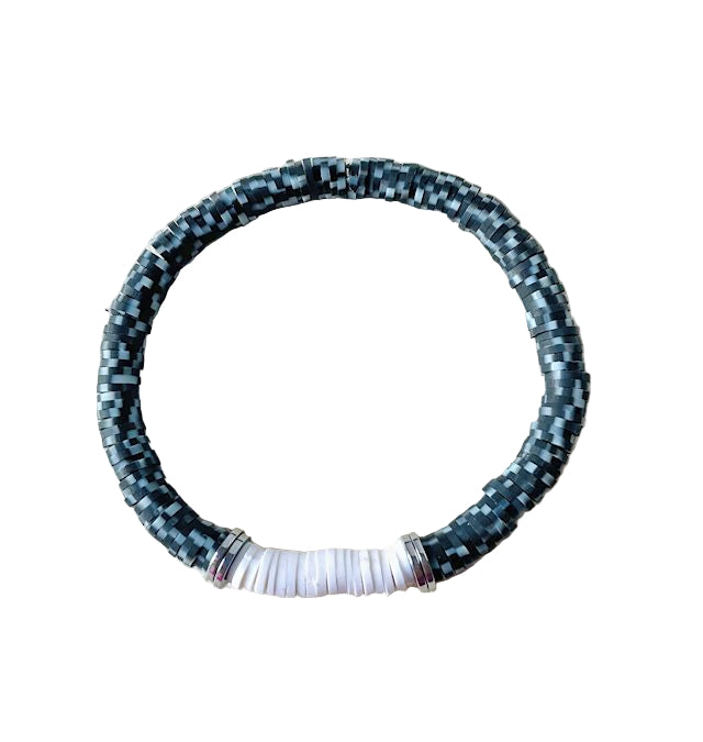 Black, Gray, and White Vinyl Stretch Bracelet
