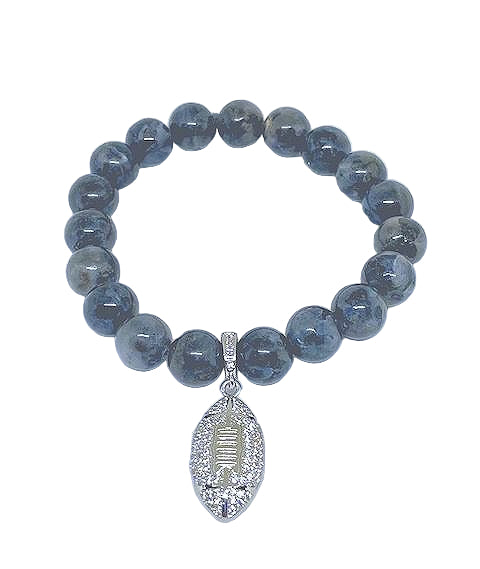Black Labradorite Bracelet with Pave Silver Football Charm