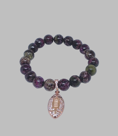 Dragon Blood Agate Stretch Bracelet with Rose Gold Football Charm