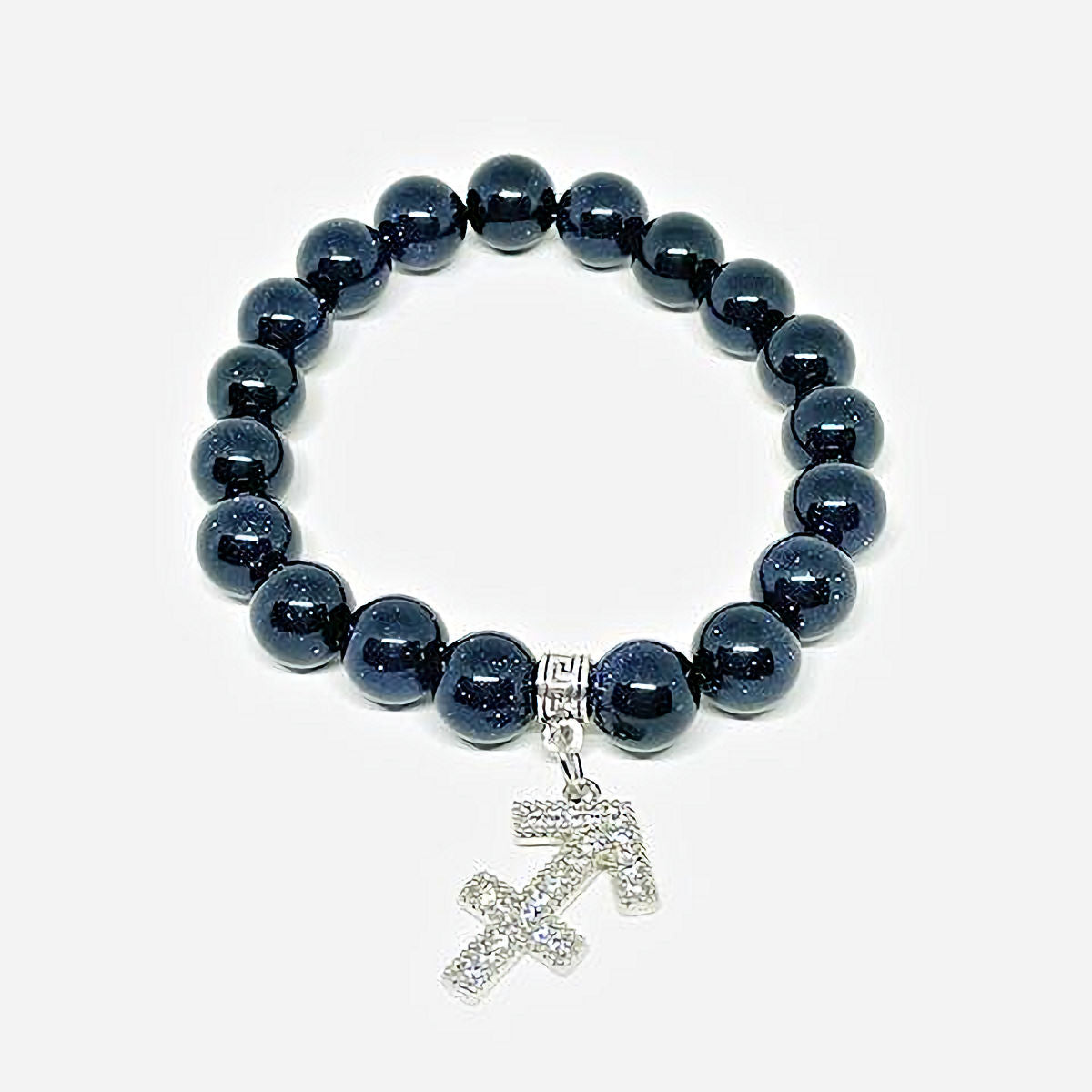 Blue Goldstone Stretch Bracelet with Sagittarius Zodiac Charm