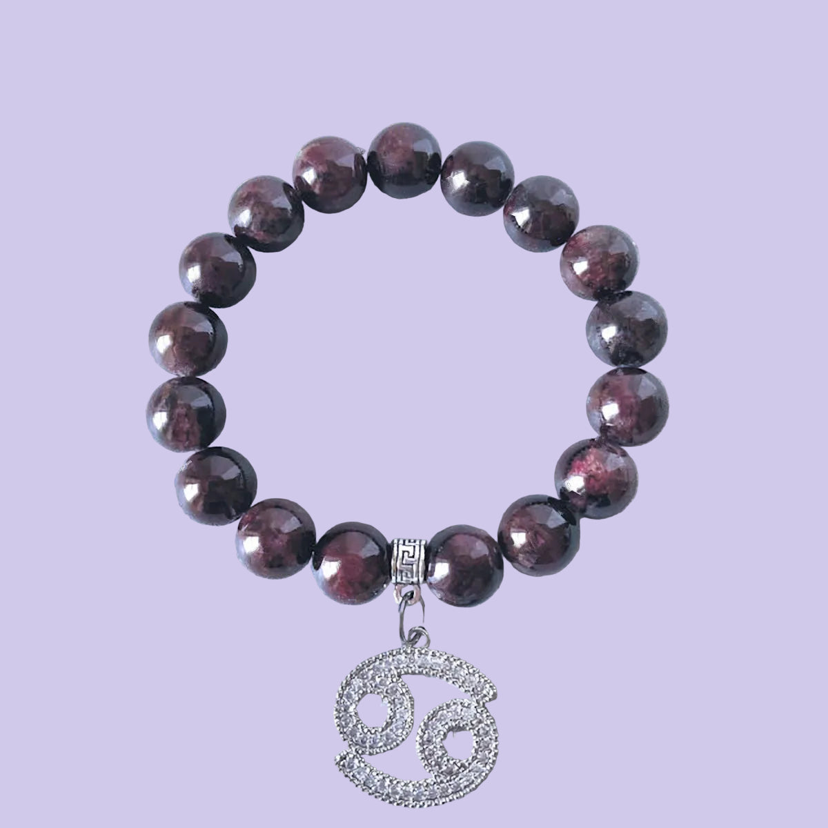 Ruby Beaded Stretch Bracelet with Cancer Zodiac Charm