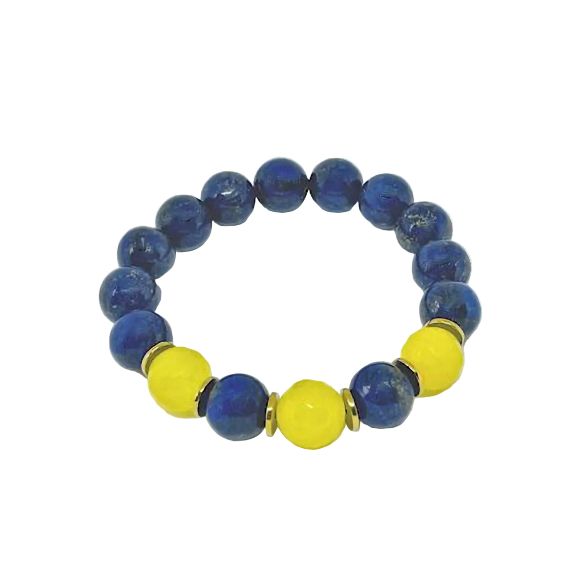 Dyed Blue Lapis Stretch Bracelet with Faceted Yellow Jade Beads