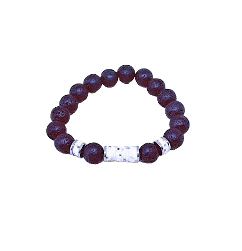 Black Lava Stretch Bracelet Accented with Black, Gray and White Vinyl Spacers