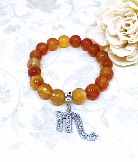 10mm Faceted Carnelian Stretch Bracelet with Scorpio Zodiac Charm