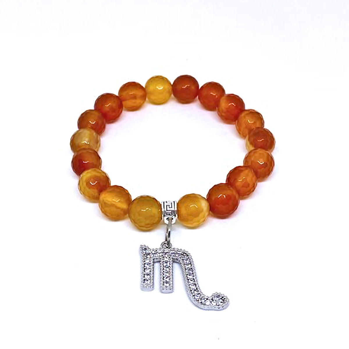 10mm Faceted Carnelian Stretch Bracelet with Scorpio Zodiac Charm