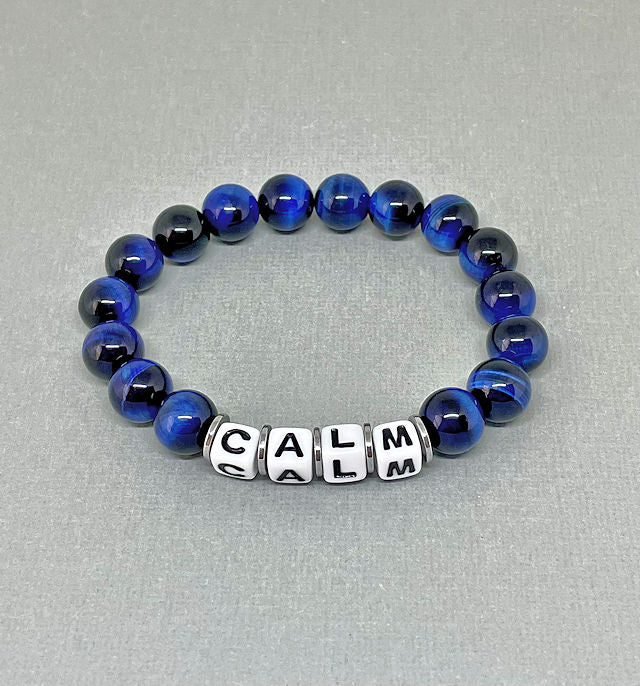 Inspirational Blue Tiger Eye Word Stretch Bracelet