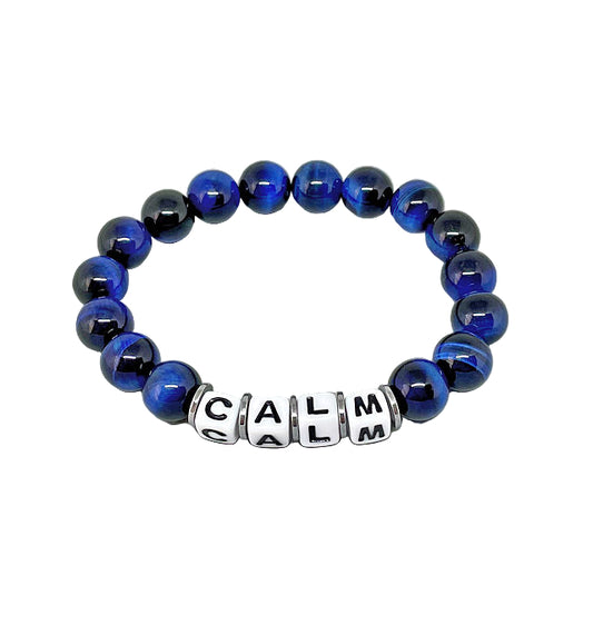 Inspirational Blue Tiger Eye Word Stretch Bracelet