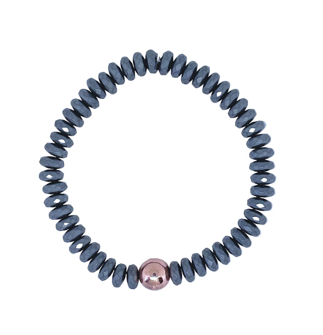 Matte Faceted Dark Gray Hematite Bracelet with Rose Gold Focal Bead