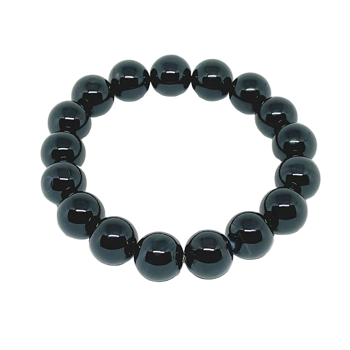 12mm Smooth Round Beaded Black Onyx Stretch Bracelet