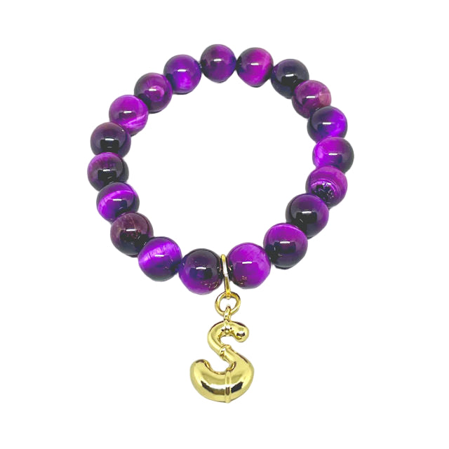 Purple Amethyst Stretch Bracelet with "S" Charm