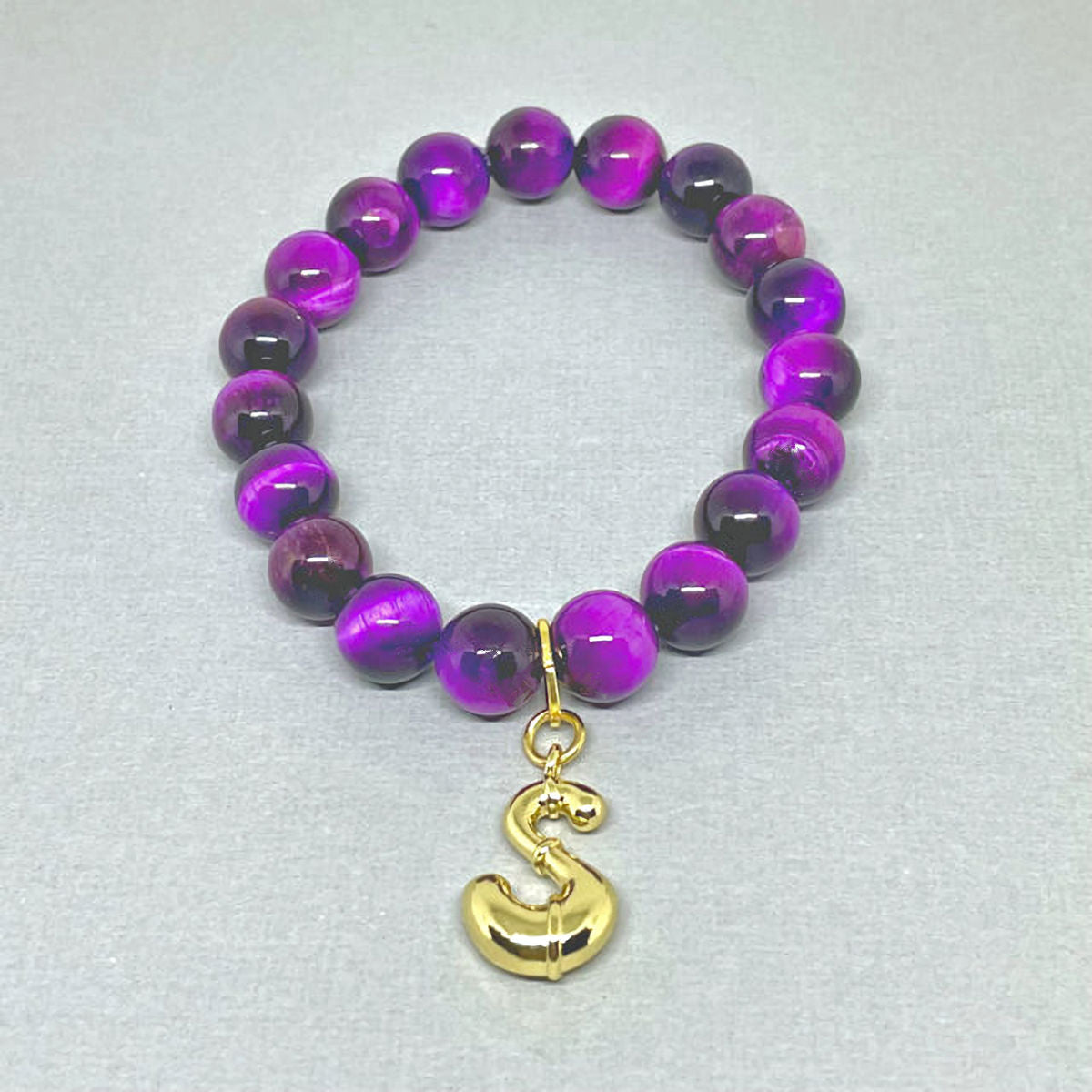 Purple Amethyst Stretch Bracelet with "S" Charm