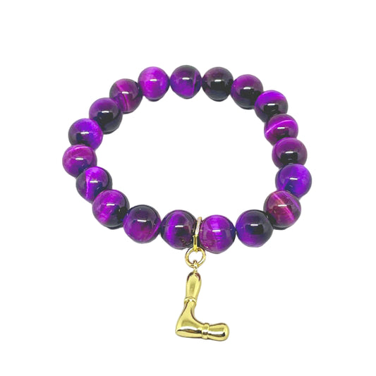 Purple Amethyst Stretch Bracelet with "L" Charm