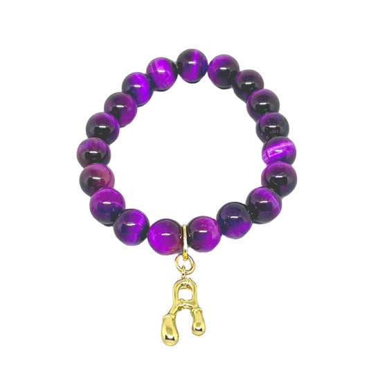 Purple Amethyst Stretch Bracelet with "A" Charm