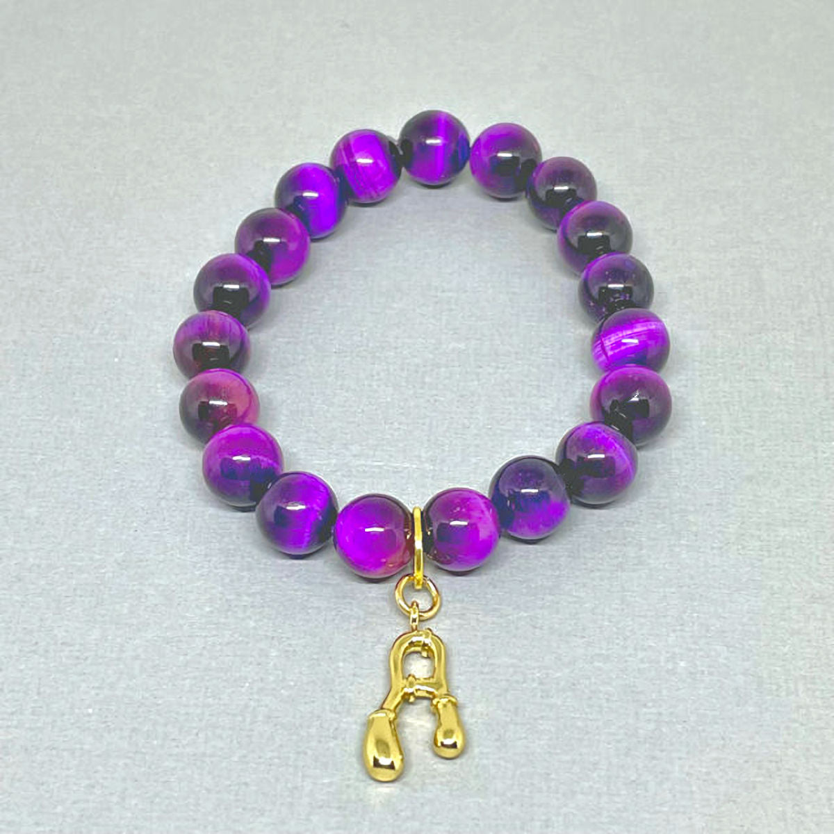 Purple Amethyst Stretch Bracelet with "A" Charm