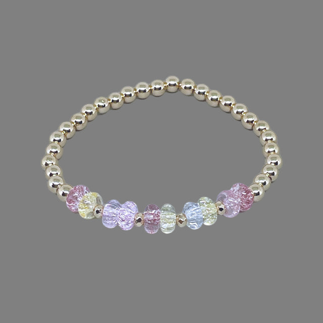 Round Hematite Stretch Bracelet accented with Rondelle Cracked Crystal Beads