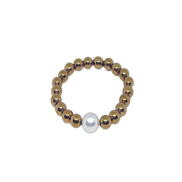 Bronze Hematite Stretch Bracelet accented with Faux Pearl