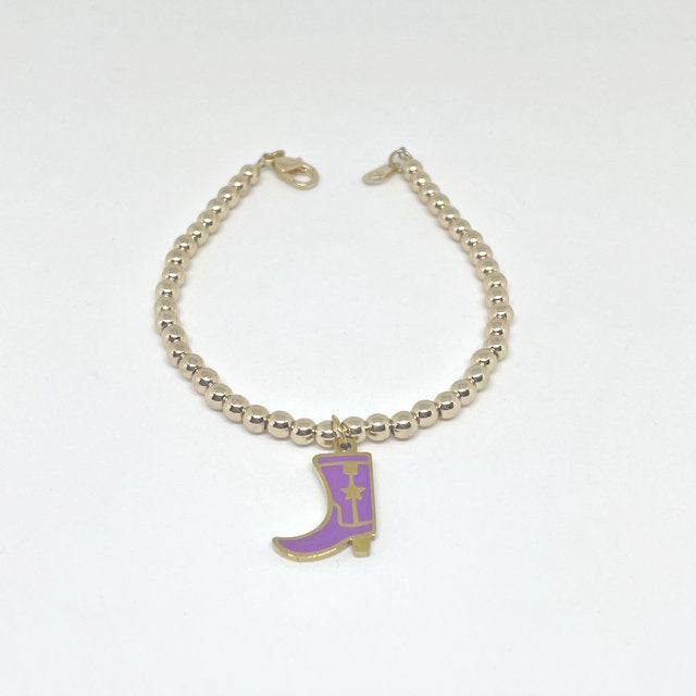 Gold Hematite beaded bracelet with 3/4" Purple Stainless Steel boot charm