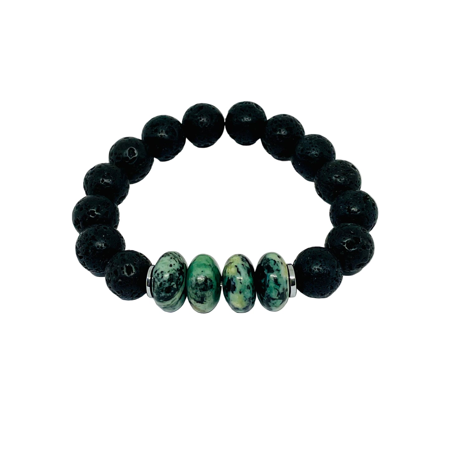 Black Lava Stretch Bracelet with Kambaba Jasper Beads