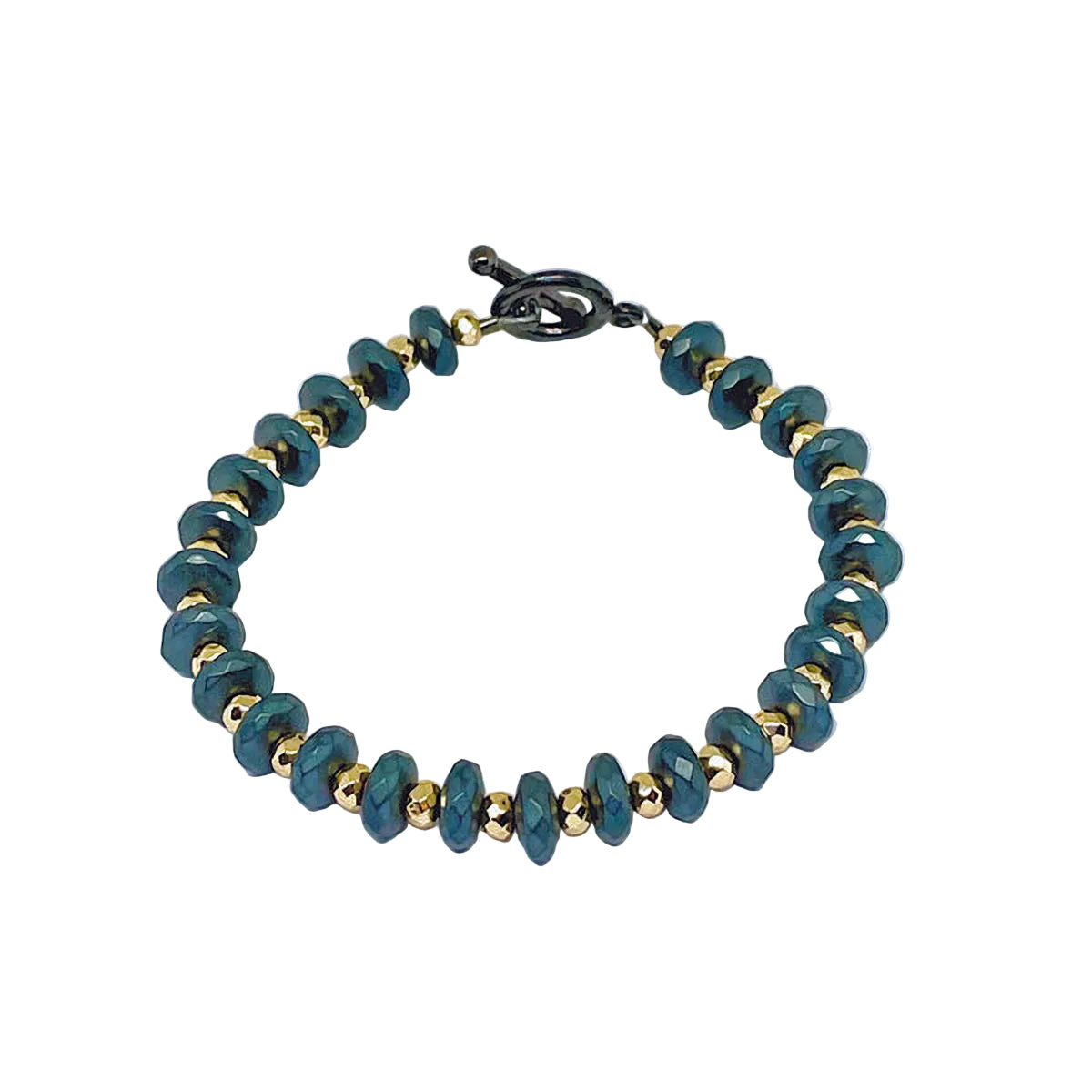 Faceted Dark Gray Matte Rondelle Hematite Bracelet with Faceted Gold Hematite Spacers